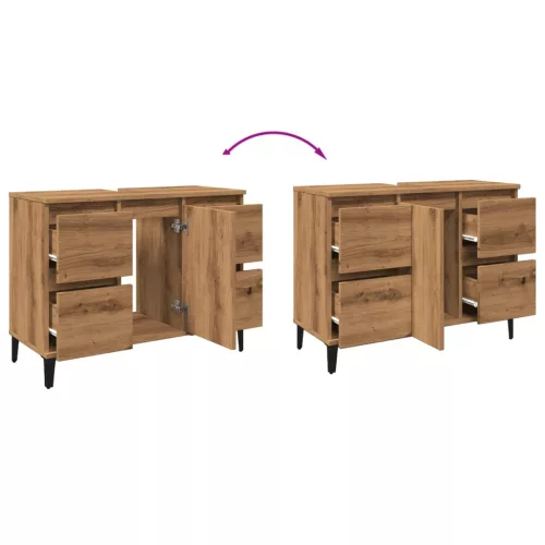  kézműves tölgy színű szerelt fa mosdószekrény 80 x 33 x 60 cm