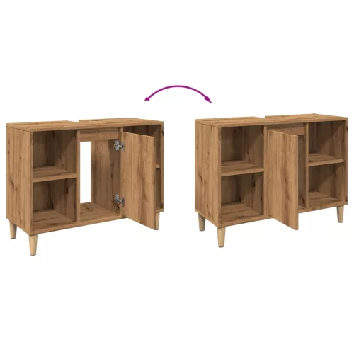  kézműves tölgy színű szerelt fa mosdószekrény 80 x 33 x 60 cm