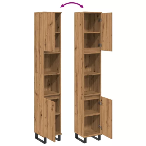  kézműves tölgy színű szerelt fa fürdőszobaszekrény 30x30x190 cm