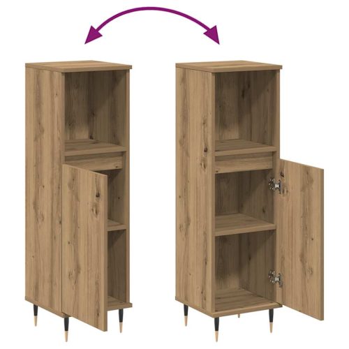  kézműves tölgy színű szerelt fa fürdőszobaszekrény 30x30x100 cm