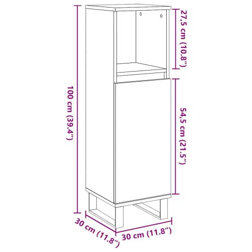  betonszürke szerelt fa fürdőszobaszekrény 30 x 30 x 100 cm