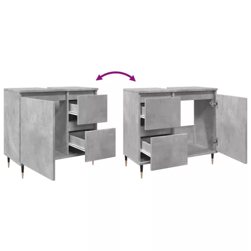  betonszürke szerelt fa fürdőszobaszekrény 65 x 33 x 60 cm