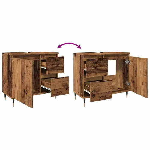  antik fa színű szerelt fa fürdőszobaszekrény 65 x 33 x 60 cm