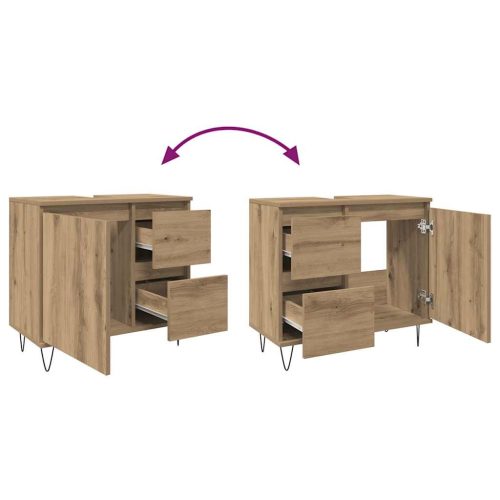  kézműves tölgy színű szerelt fa mosdószekrény 65 x 33 x 60 cm