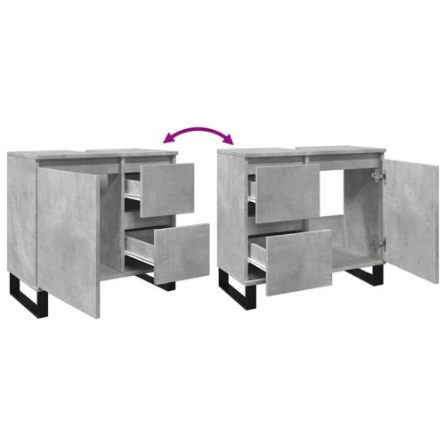  betonszürke szerelt fa fürdőszobai mosdószekrény 65x33x60 cm