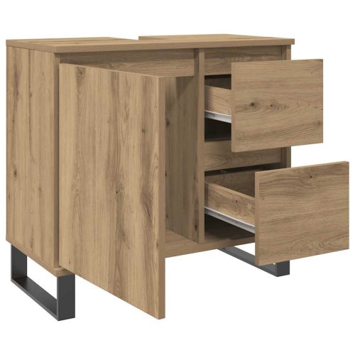  kézműves tölgy színű szerelt fa mosdószekrény 65 x 33 x 60 cm