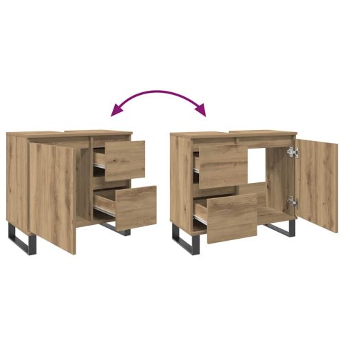  kézműves tölgy színű szerelt fa mosdószekrény 65 x 33 x 60 cm