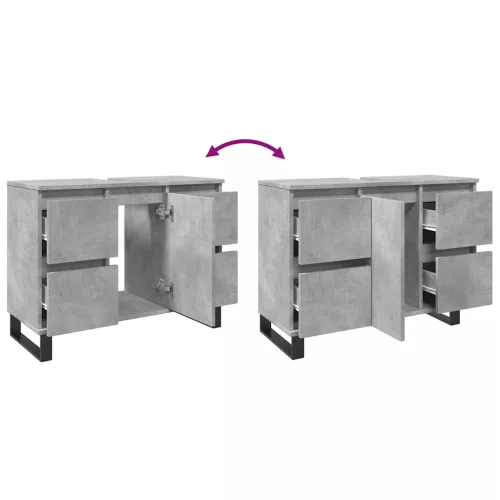  betonszürke szerelt fa mosdószekrény 80 x 33 x 60 cm