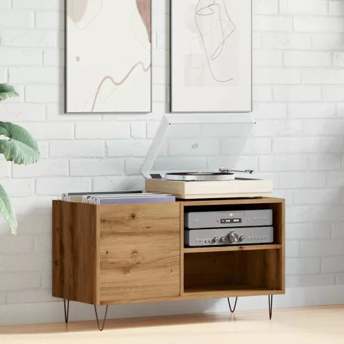  kézműves tölgy színű szerelt fa hanglemezszekrény 84,5x38x48 cm