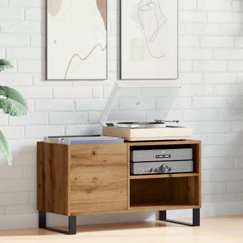  kézműves tölgy színű szerelt fa hanglemezszekrény 84,5x38x48 cm