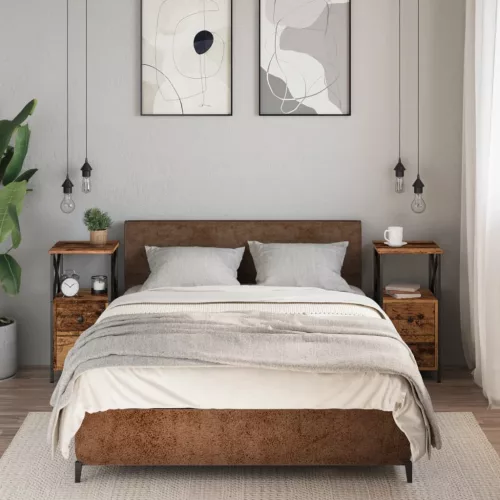  2 db antik fa színű szerelt fa éjjeliszekrény 34 x 35,5 x 70 cm