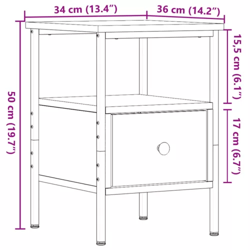 antik fa színű szerelt fa éjjeliszekrény 34 x 36 x 50 cm