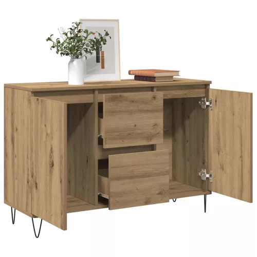  kézműves tölgy színű szerelt fa tálalószekrény 104 x 35 x 70 cm