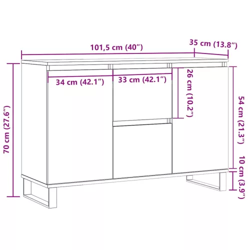  antik fa színű szerelt fa tálalószekrény 104 x 35 x 70 cm