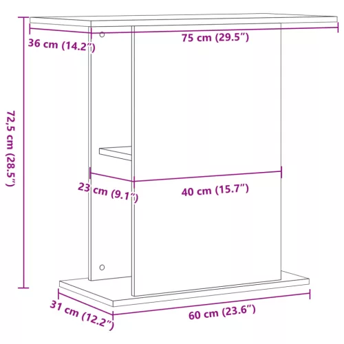  kézműves tölgy színű szerelt fa akváriumállvány 36x75x72,5 cm