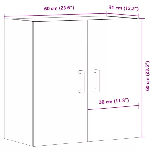  kézműves tölgy színű szerelt fa faliszekrény 60 x 31 x 60 cm