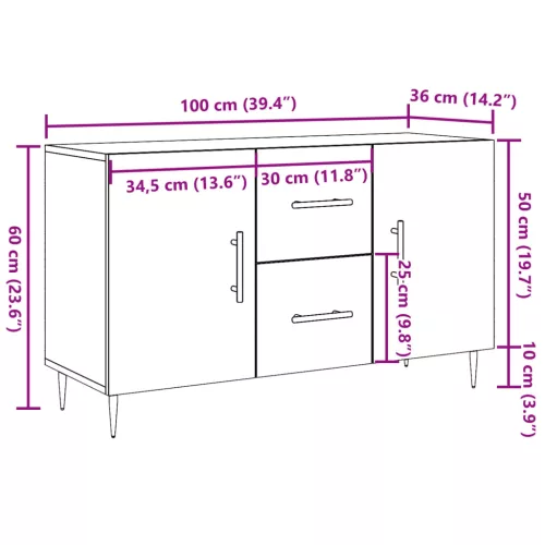  antik fa színű szerelt fa tálalószekrény 100 x 36 x 60 cm