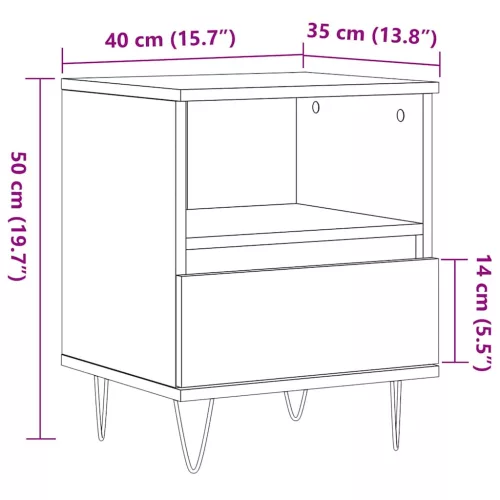  kézműves tölgy színű szerelt fa éjjeliszekrény 40 x 35 x 50 cm