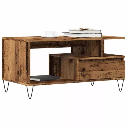  antik fa színű szerelt fa dohányzóasztal 90 x 49 x 45 cm