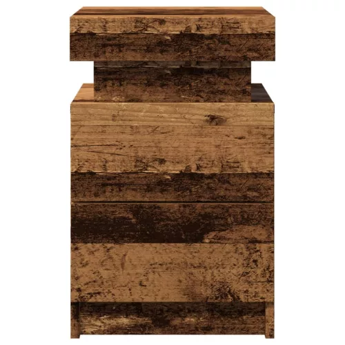  antik fa színű szerelt fa éjjeliszekrény LED-del 35x39x55 cm