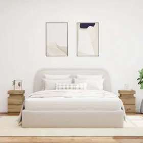    2 db kézműves tölgy szerelt fa LED-es éjjeliszekrény 35x39x55cm