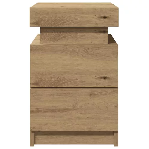  2 db kézműves tölgy szerelt fa LED-es éjjeliszekrény 35x39x55cm