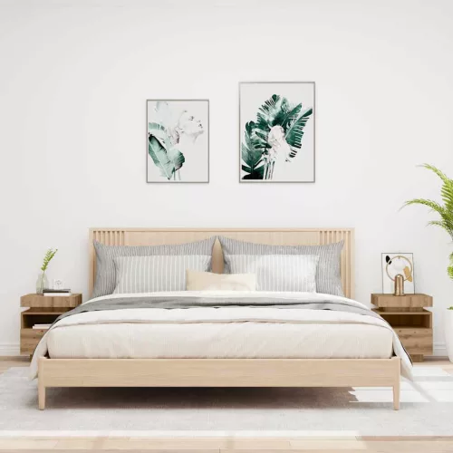  2 db kézműves tölgy éjjeliszekrény LED-fényekkel 40x39x48,5 cm