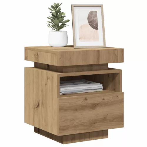  2 db kézműves tölgy éjjeliszekrény LED-fényekkel 40x39x48,5 cm