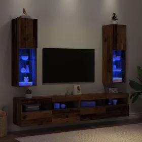    2 db antik fa színű TV-szekrény LED-lámpákkal 30,5x30x102 cm