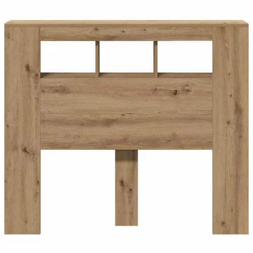  kézműves tölgyszínű szerelt fa LED-es fejtámla 120x18,5x103,5cm