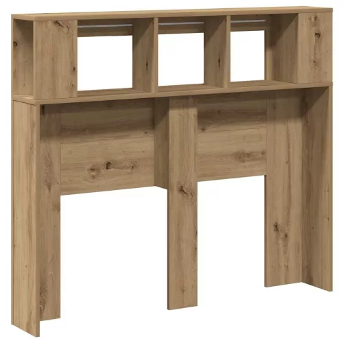  kézműves tölgyszínű szerelt fa LED-es fejtámla 120x18,5x103,5cm