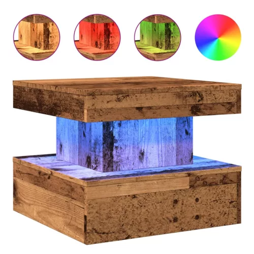  antik fa színű dohányzóasztal LED-lámpákkal 50 x 50 x 40 cm
