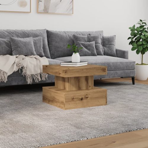  kézműves tölgy színű dohányzóasztal LED-lámpákkal 50x50x40cm