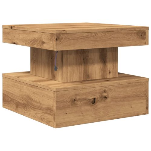  kézműves tölgy színű dohányzóasztal LED-lámpákkal 50x50x40cm