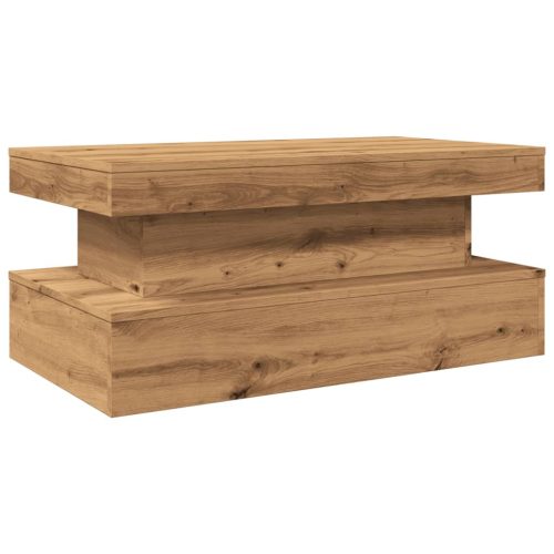  kézműves tölgy színű dohányzóasztal LED-lámpákkal 90x50x40 cm