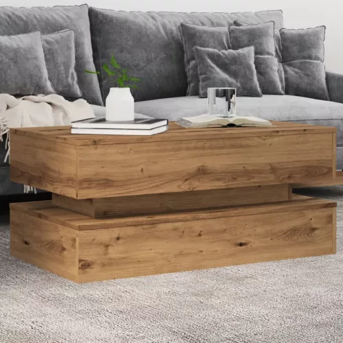  kézműves tölgy színű dohányzóasztal LED-lámpákkal 90x50x40 cm