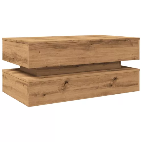  kézműves tölgy színű dohányzóasztal LED-lámpákkal 90x50x40 cm