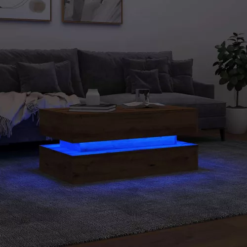  kézműves tölgy színű dohányzóasztal LED-lámpákkal 90x50x40 cm
