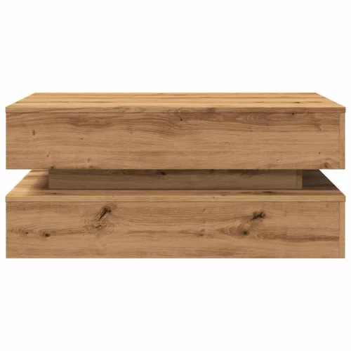  kézműves tölgy színű dohányzóasztal LED-lámpákkal 90x50x40 cm