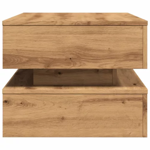  kézműves tölgy színű dohányzóasztal LED-lámpákkal 90x50x40 cm