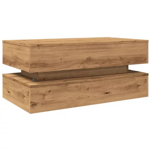  kézműves tölgy színű dohányzóasztal LED-lámpákkal 90x50x40 cm