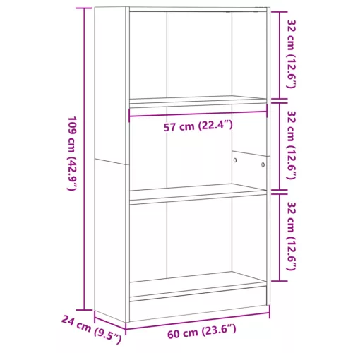  betonszürke szerelt fa könyvespolc 60 x 24 x 109 cm