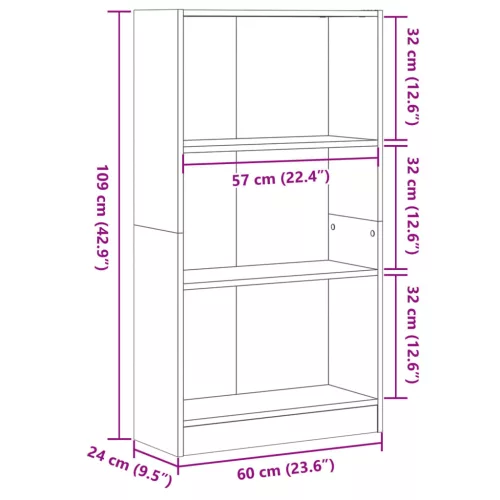  antik fa színű szerelt fa könyvespolc 60 x 24 x 109 cm
