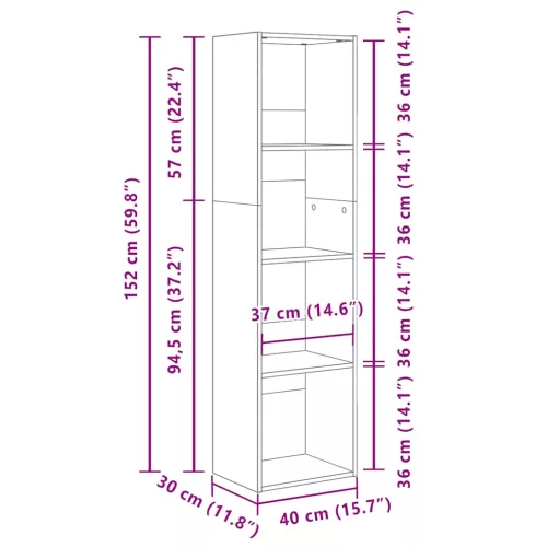  fehér szerelt fa könyvespolc 40 x 30 x 152 cm
