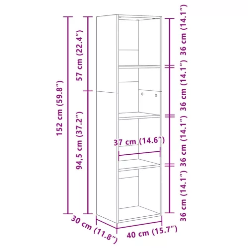  sonoma tölgy színű szerelt fa könyvespolc 40 x 30 x 152 cm