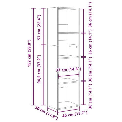  betonszürke szerelt fa könyvespolc 40 x 30 x 152 cm