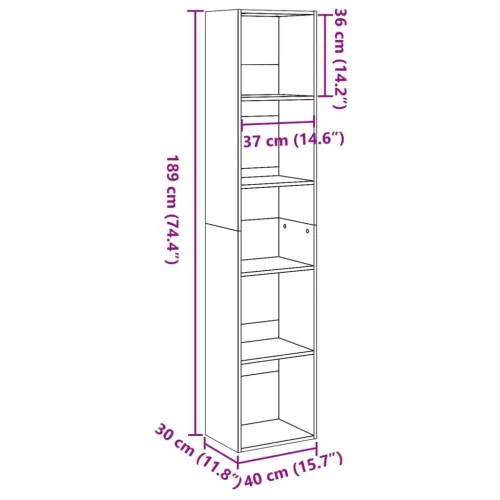  kézműves tölgy színű szerelt fa könyvespolc 40 x 30 x 189 cm