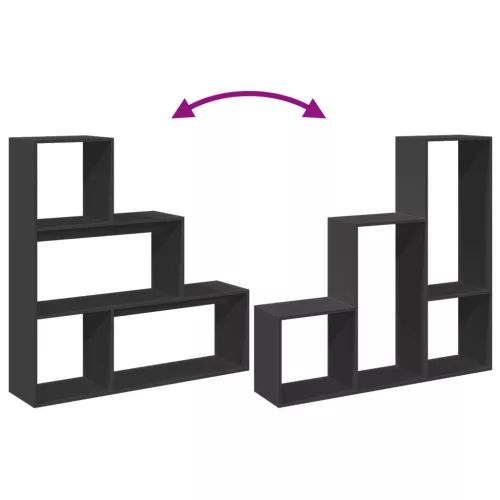  3 szintes fekete fa térelválasztó könyvespolc 123 x 29 x 123 cm