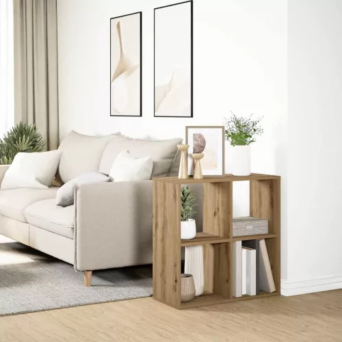  kézműves tölgy színű fa elválasztó könyvespolc 69,5x29x69,5 cm