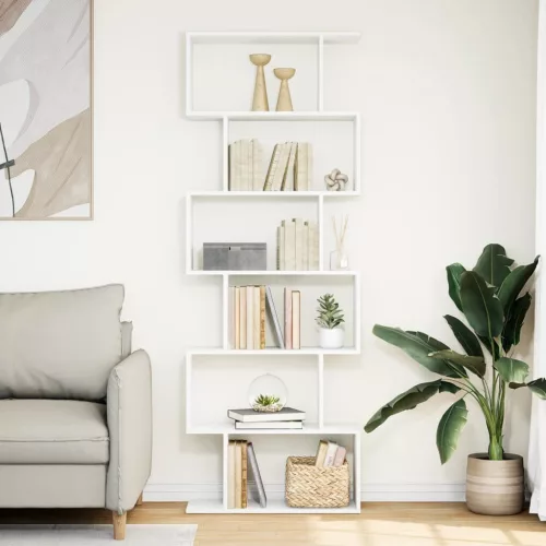  6 szintes fehér szerelt fa elválasztó könyvespolc 70x24x193 cm